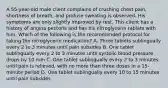 A 55-year-old male client complains of crushing chest pain, shortness of breath, and profuse sweating is observed. His symptoms are only slightly improved by rest. This client has a history of angina pectoris and has his nitroglycerin tablets with him. Which of the following is the recommended protocol for taking the nitroglycerin medication? A. Three tablets sublingually every 2 to 3 minutes until pain subsides B. One tablet sublingually every 2 to 3 minutes until systolic blood pressure drops by 10 mm C. One tablet sublingually every 2 to 3 minutes until pain is relieved, with no more than three doses in a 15-minute period D. One tablet sublingually every 10 to 15 minutes until pain subsides