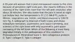 A 55-year-old woman that is post-menopausal comes to the clinic because of persistent right knee pain. She reports stiffness in the morning of the right knee more than the left with resolution after about 30 minutes. She also states that the pain is worst at night just before bed. Her temperature is 37.1°C (98.8°F), pulse is 66/min, respirations are 14/min, and blood pressure is 128/78 mm Hg. A radiograph is obtained of both knees and shows osteophyte formation, asymmetric joint space narrowing, and sclerosis of the right knee with only asymmetric joint space narrowing of the left knee. Which of the following is most likely degraded initially in the pathogenesis of this condition? A. Proteoglycans B. Mineralized bone C. Non-collagenous proteins D. Type I collagen E. Type II collagen