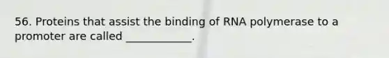 56. Proteins that assist the binding of RNA polymerase to a promoter are called ____________.