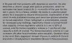 A 56-year-old man presents with dyspnea on exertion. He also describes a chronic cough with sputum production, which he estimates has been present for 3 - 4 months of the year for the last 2 years. He is a heavy smoker. He works in a plastics plant where he is exposed to toluene diisocyanate. Examination of the chest reveals scattered crackles and some low-pitched wheezes on forced expiration. Chest radiograph is unremarkable, except for increased lung markings. Spirometry shows a normal forced vital capacity. Forced expiratory volume in 1 sec is 62% of normal, and the forced expiratory volume in 1 sec/forced vital capacity is 60% of normal. The forced expiratory volume in 1 sec increases 4% after bronchodilator administration. Question What is the most likely diagnosis? Answer Choices A Asthma B Chronic bronchitis C Emphysema D Interstitial fibrosis E Pneumoconiosis