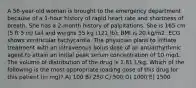 A 56-year-old woman is brought to the emergency department because of a 1-hour history of rapid heart rate and shortness of breath. She has a 2-month history of palpitations. She is 165 cm (5 ft 5 in) tall and weighs 55 kg (121 lb); BMI is 20 kg/m2. ECG shows ventricular tachycardia. The physician plans to initiate treatment with an intravenous bolus dose of an antiarrhythmic agent to attain an initial peak serum concentration of 10 mg/L. The volume of distribution of the drug is 1.81 L/kg. Which of the following is the most appropriate loading dose of this drug for this patient (in mg)? A) 100 B) 250 C) 500 D) 1000 E) 1500