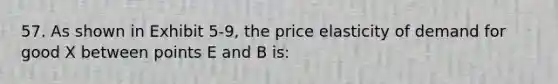 57. As shown in Exhibit 5-9, the price elasticity of demand for good X between points E and B is: