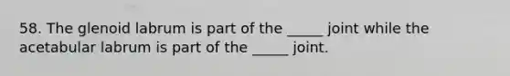 58. The glenoid labrum is part of the _____ joint while the acetabular labrum is part of the _____ joint.