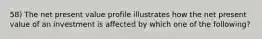 58) The net present value profile illustrates how the net present value of an investment is affected by which one of the following?