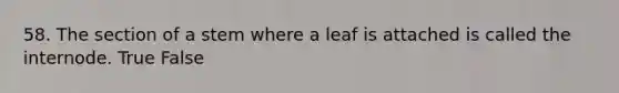 58. The section of a stem where a leaf is attached is called the internode. True False