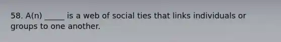 58. A(n) _____ is a web of social ties that links individuals or groups to one another.