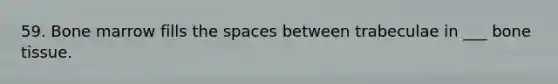 59. Bone marrow fills <a href='https://www.questionai.com/knowledge/k0Lyloclid-the-space' class='anchor-knowledge'>the space</a>s between trabeculae in ___ bone tissue.