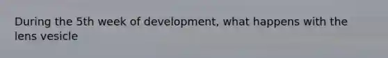 During the 5th week of development, what happens with the lens vesicle