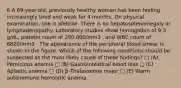 6 A 69-year-old, previously healthy woman has been feeling increasingly tired and weak for 4 months. On physical examination, she is afebrile. There is no hepatosplenomegaly or lymphadenopathy. Laboratory studies show hemoglobin of 9.3 g/dL, platelet count of 250,600/mm3 , and WBC count of 6820/mm3 . The appearance of the peripheral blood smear is shown in the figure. Which of the following conditions should be suspected as the most likely cause of these findings? □ (A) Pernicious anemia □ (B) Gastrointestinal blood loss □ (C) Aplastic anemia □ (D) β-Thalassemia major □ (E) Warm autoimmune hemolytic anemia