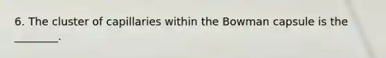 6. The cluster of capillaries within the Bowman capsule is the ________.
