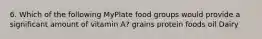 6. Which of the following MyPlate food groups would provide a significant amount of vitamin A? grains protein foods oil Dairy