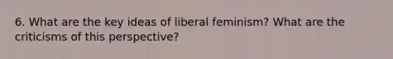 6. What are the key ideas of liberal feminism? What are the criticisms of this perspective?