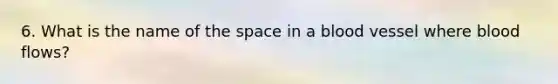 6. What is the name of <a href='https://www.questionai.com/knowledge/k0Lyloclid-the-space' class='anchor-knowledge'>the space</a> in a blood vessel where blood flows?