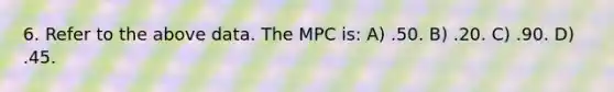 6. Refer to the above data. The MPC is: A) .50. B) .20. C) .90. D) .45.