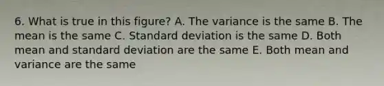 6. What is true in this figure? A. The variance is the same B. The mean is the same C. Standard deviation is the same D. Both mean and standard deviation are the same E. Both mean and variance are the same