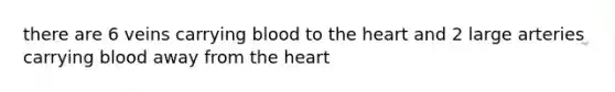 there are 6 veins carrying blood to the heart and 2 large arteries carrying blood away from the heart