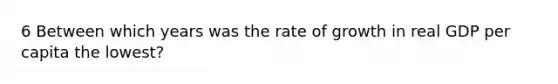 6 Between which years was the rate of growth in real GDP per capita the lowest?