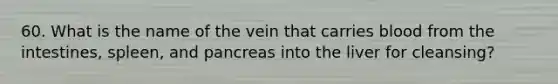 60. What is the name of the vein that carries blood from the intestines, spleen, and pancreas into the liver for cleansing?