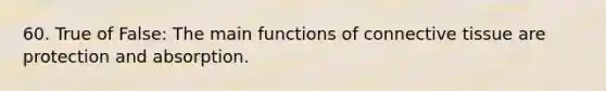 60. True of False: The main functions of connective tissue are protection and absorption.