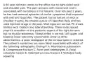 A 60 year old man comes to the office due to right-sided neck and shoulder pain. The pain worsens with movement and is associated wtih numbness in his forearm. Over teh past 2 years, he has had severeal episodes of similar symptoms that improved wtih rest and ibuprofen. The patient has no history of neck or shoulder trauma. He smokes a pack of cigarettes daily and has used injection drugs in the past. Vital signs are normal. PE shows limited neck rotation and lateral bending. There is decreased pinprick sensation on the posterior aspect of the right forearm but no muscle weakness. Triceps reflex is normal. Left upper and bilateral lower extremity examination show no other abnormalities. A plain radiograph of the cervical spine is ordered. The patient's symptoms are more likely associated with which of the following radiographic findings? A. Atlantoaxial subluxation B. Compression fracture C. Facet joint osteophytes D. Focal osteolytic lesions E. Odontoid process fracture F. Vertebral body squaring