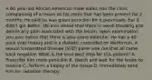 A 60 year-old African American male walks into the clinic complaining of a lesion on his penis that has been present for 2 months. He said he was given penicillin for it previously, but it didn't get better. He also stated that there is some bleeding and denies any pain associated with the lesion. Upon examination you also notice that there is also some balanitis. He has a 40 pack year history and is a diabetic controlled on Metformin. A sexual transmitted disease (STD) panel was ran that all came back negative. What is the next best step for this patient? A. Prescribe him more penicillin B. Watch and wait for the lesion to resolve C. Perform a biopsy of the tissue D. Immediately send him for radiation therapy