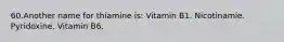 60.Another name for thiamine is: Vitamin B1. Nicotinamie. Pyridoxine. Vitamin B6.