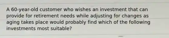 A 60-year-old customer who wishes an investment that can provide for retirement needs while adjusting for changes as aging takes place would probably find which of the following investments most suitable?