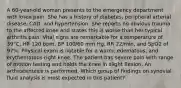 A 60-year-old woman presents to the emergency department with knee pain. She has a history of diabetes, peripheral arterial disease, CAD, and hypertension. She reports no obvious trauma to the affected knee and states this is worse than her typical arthritis pain. Vital signs are remarkable for a temperature of 39°C, HR 120 bpm, BP 100/60 mm Hg, RR 22/min, and SpO2 of 97%. Physical exam is notable for a warm, edematous, and erythematous right knee. The patient has severe pain with range of motion testing and holds the knee in slight flexion. An arthrocentesis is performed. Which group of findings on synovial fluid analysis is most expected in this patient?