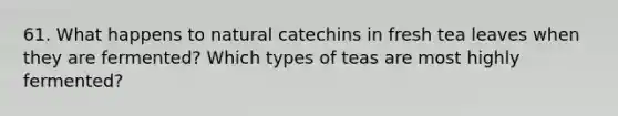 61. What happens to natural catechins in fresh tea leaves when they are fermented? Which types of teas are most highly fermented?