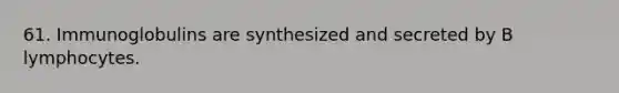 61. Immunoglobulins are synthesized and secreted by B lymphocytes.