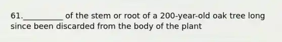 61.__________ of the stem or root of a 200-year-old oak tree long since been discarded from the body of the plant