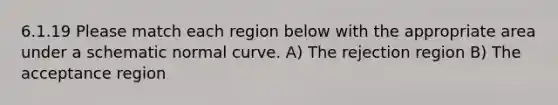 6.1.19 Please match each region below with the appropriate area under a schematic normal curve. A) The rejection region B) The acceptance region