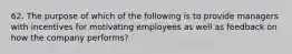 62. The purpose of which of the following is to provide managers with incentives for motivating employees as well as feedback on how the company performs?