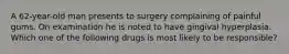 A 62-year-old man presents to surgery complaining of painful gums. On examination he is noted to have gingival hyperplasia. Which one of the following drugs is most likely to be responsible?