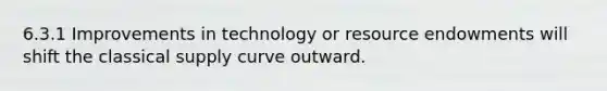 6.3.1 Improvements in technology or resource endowments will shift the classical supply curve outward.