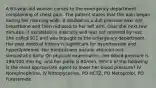 A 63-year-old woman comes to the emergency department complaining of chest pain. The patient states that the pain began during her morning walk. It started as a dull pressure over her breastbone and then radiated to her left arm. Over the next few minutes, it escalated in intensity and was not relieved by rest. She called 911 and was brought to the emergency department. Her past medical history is significant for hypertension and hyperlipidemia. Her medications include atenolol and simvastatin daily. On physical examination, her blood pressure is 190/100 mm Hg, and her pulse is 60/min. Which of the following is the most appropriate agent to lower her blood pressure? IV Norepinephrine, IV Nitroglycerine, PO HCTZ, PO Metoprolol, PO Furosemide