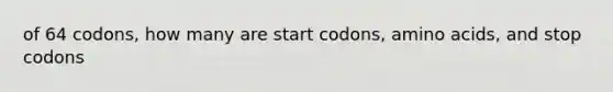 of 64 codons, how many are start codons, amino acids, and stop codons