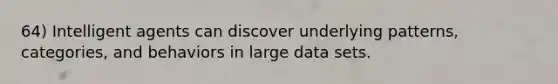 64) Intelligent agents can discover underlying patterns, categories, and behaviors in large data sets.