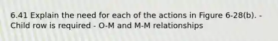 6.41 Explain the need for each of the actions in Figure 6-28(b). - Child row is required - O-M and M-M relationships