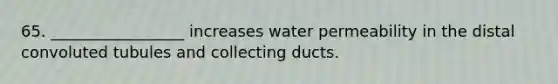 65. _________________ increases water permeability in the distal convoluted tubules and collecting ducts.