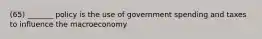 (65) _______ policy is the use of government spending and taxes to influence the macroeconomy