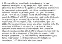 A 65-year-old man sees his physician because he has experienced fatigue, a 5-kg weight loss, night sweats, and abdominal discomfort for the past year. On physical examination, he has marked splenomegaly; there is no lymphadenopathy. Laboratory studies show hemoglobin, 10.1 g/dL; hematocrit, 30.5%; MCV, 89 μm3; platelet count, 94,000/mm3; and WBC count, 14,750/mm3 with 55% segmented neutrophils, 9% bands, 20% lymphocytes, 8% monocytes, 4% metamyelocytes, 3% myelocytes, 1% eosinophils, and 2 nucleated RBCs per 100 WBCs. The peripheral blood smear also shows teardrop cells. The serum uric acid level is 12 mg/dL. A bone marrow biopsy specimen shows extensive marrow fibrosis and clusters of atypical megakaryocytes. Which of the following is most likely to account for the enlargement in this patient's spleen? □ (A) Hodgkin lymphoma □ (B) Extramedullary hematopoiesis □ (C) Portal hypertension □ (D) Granulomas with Histoplasma capsulatum □ (E) Metastatic adenocarcinoma