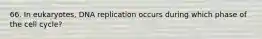 66. In eukaryotes, DNA replication occurs during which phase of the cell cycle?