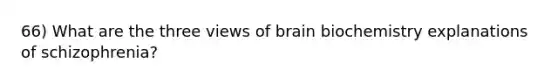 66) What are the three views of brain biochemistry explanations of schizophrenia?