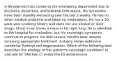 A 66-year-old man comes to the emergency department due to dizziness, dysarthria, and bilateral limb ataxia. His symptoms have been steadily worsening over the last 2 weeks. He has no other medical problems and takes no medications. He has a 50-pack-year smoking history and does not use alcohol or illicit drugs. Chest x-ray shows a mass in his right lung. He is admitted to the hospital for evaluation, but his neurologic symptoms continue to progress. He dies several months later despite receiving appropriate treatment. Autopsy shows extensive cerebellar Purkinje cell degeneration. Which of the following best describes the etiology of this patient's neurologic condition? A) vascular B) infection C) endocrine D) Autoimmune