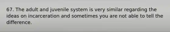 67. The adult and juvenile system is very similar regarding the ideas on incarceration and sometimes you are not able to tell the difference.