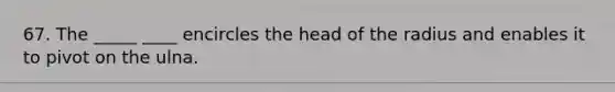 67. The _____ ____ encircles the head of the radius and enables it to pivot on the ulna.