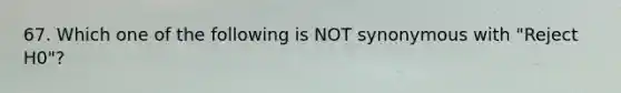 67. Which one of the following is NOT​ synonymous with "Reject H0"?