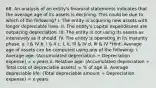 68. An analysis of an entity's financial statements indicates that the average age of its assets is declining. This could be due to which of the following? I. The entity is acquiring new assets with longer depreciable lives. II. The entity's capital expenditures are outpacing depreciation. III. The entity is not using its assets as intensively as it should. IV. The entity is operating in its maturity phase. a. I & IV b. I & II c. I, II, III & IV d. III & IV *Hint: Average age of assets can be computed using any of the following: i. Average age: (Accumulated depreciation ÷ Depreciation expense) = x years ii. Relative age: (Accumulated depreciation ÷ Total cost of depreciable assets) = % of age iii. Average depreciable life: (Total depreciable amount ÷ Depreciation expense) = x years