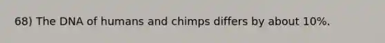 68) The DNA of humans and chimps differs by about 10%.